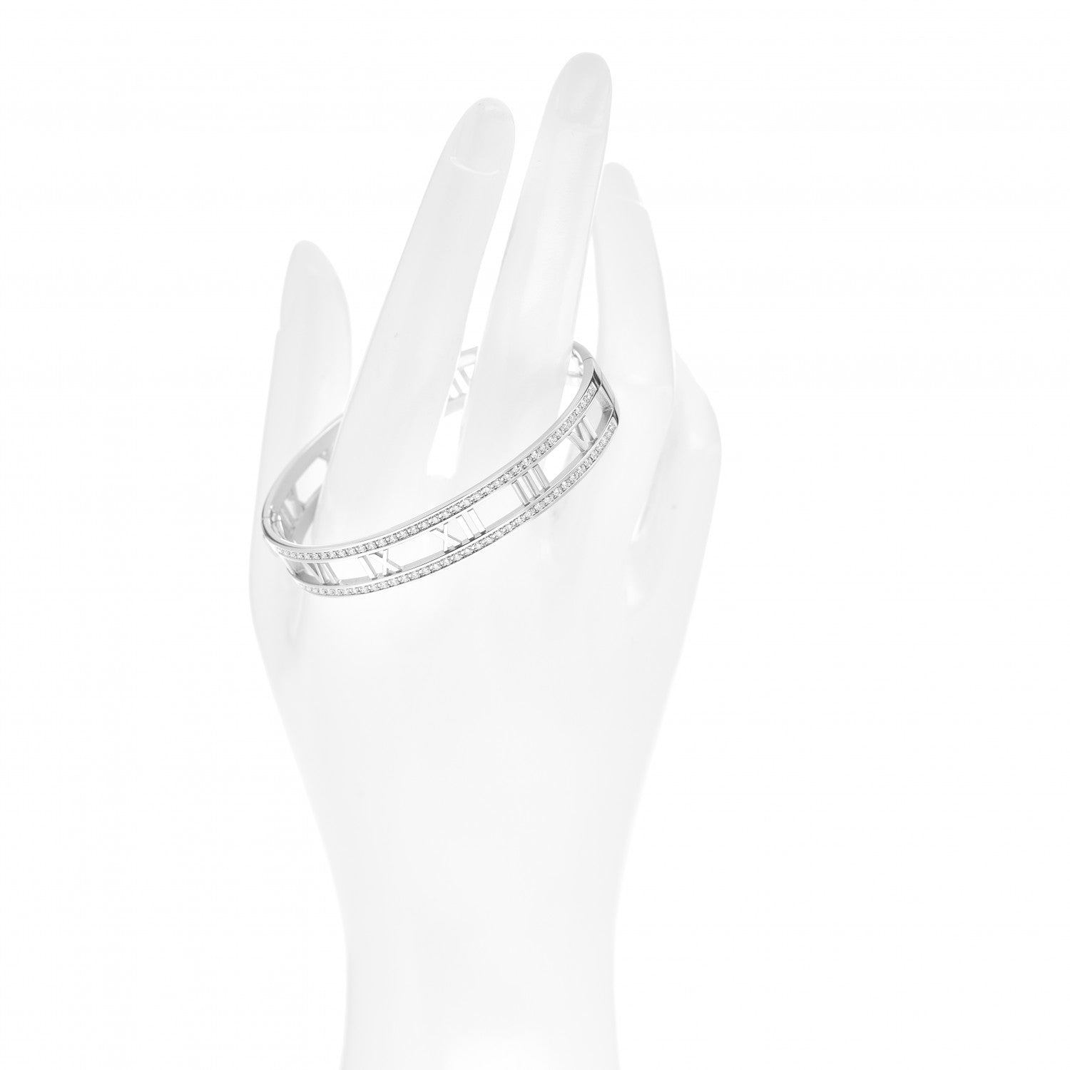Tiffany 18K White Gold Diamond Atlas Open Hinged Bangle Bracelet 2 of 5