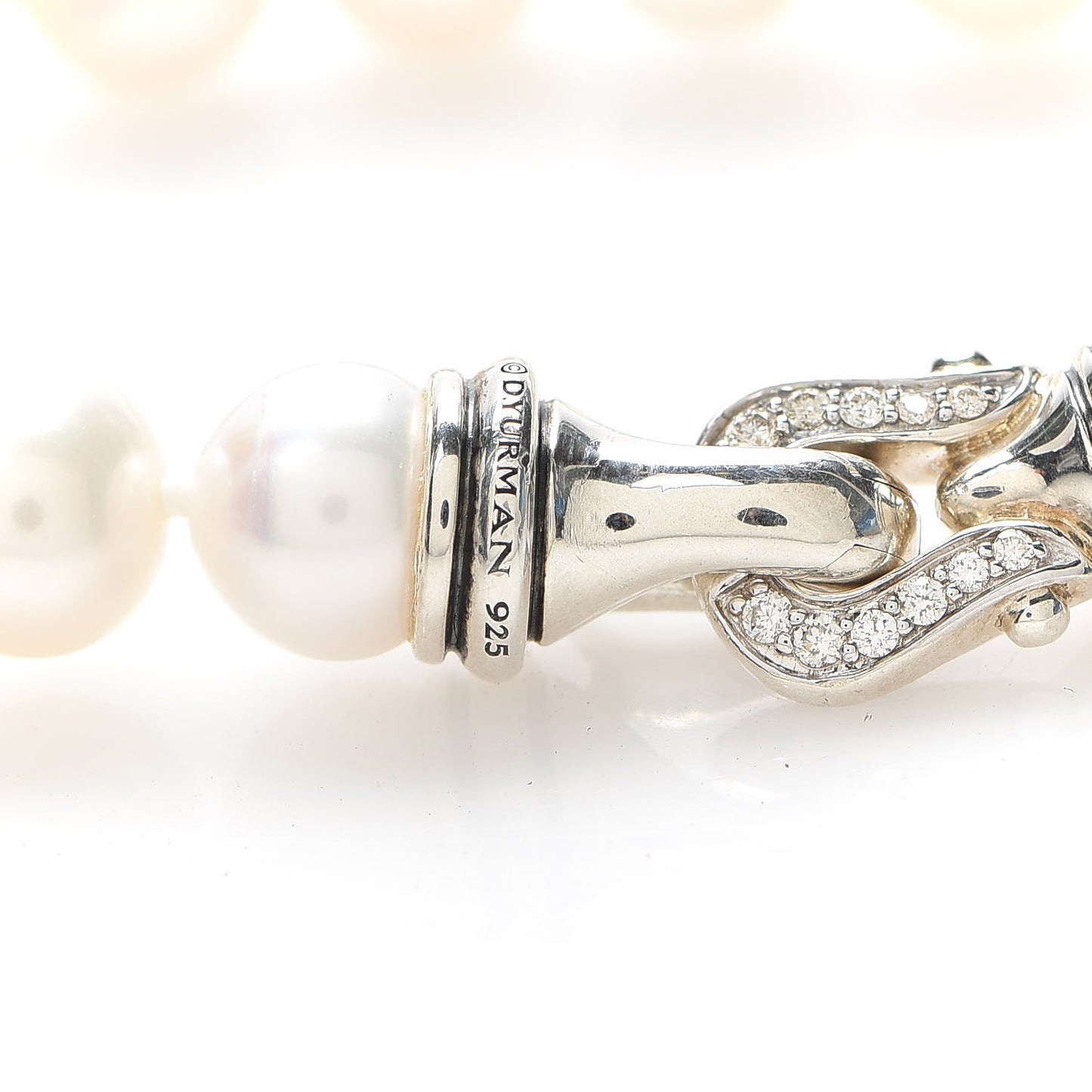 Sterling Silver Diamond Pearl 8-8.5mm Buckle Necklace