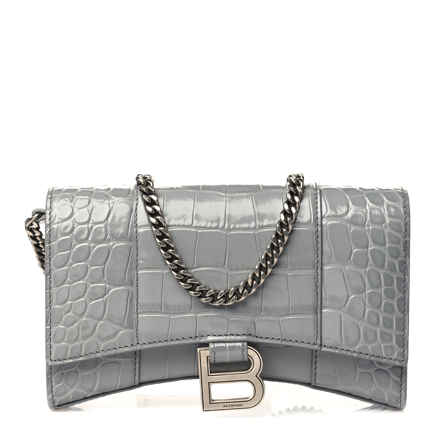 Balenciaga Shiny Calfskin Crocodile Embossed Hourglass Chain Bag Balenciaga Grey 1 of 5