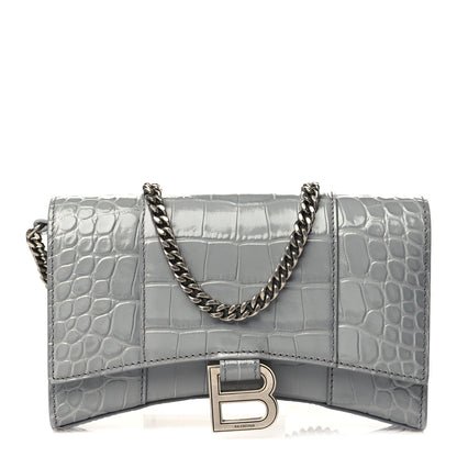 Balenciaga Shiny Calfskin Crocodile Embossed Hourglass Chain Bag Balenciaga Grey 1 of 5