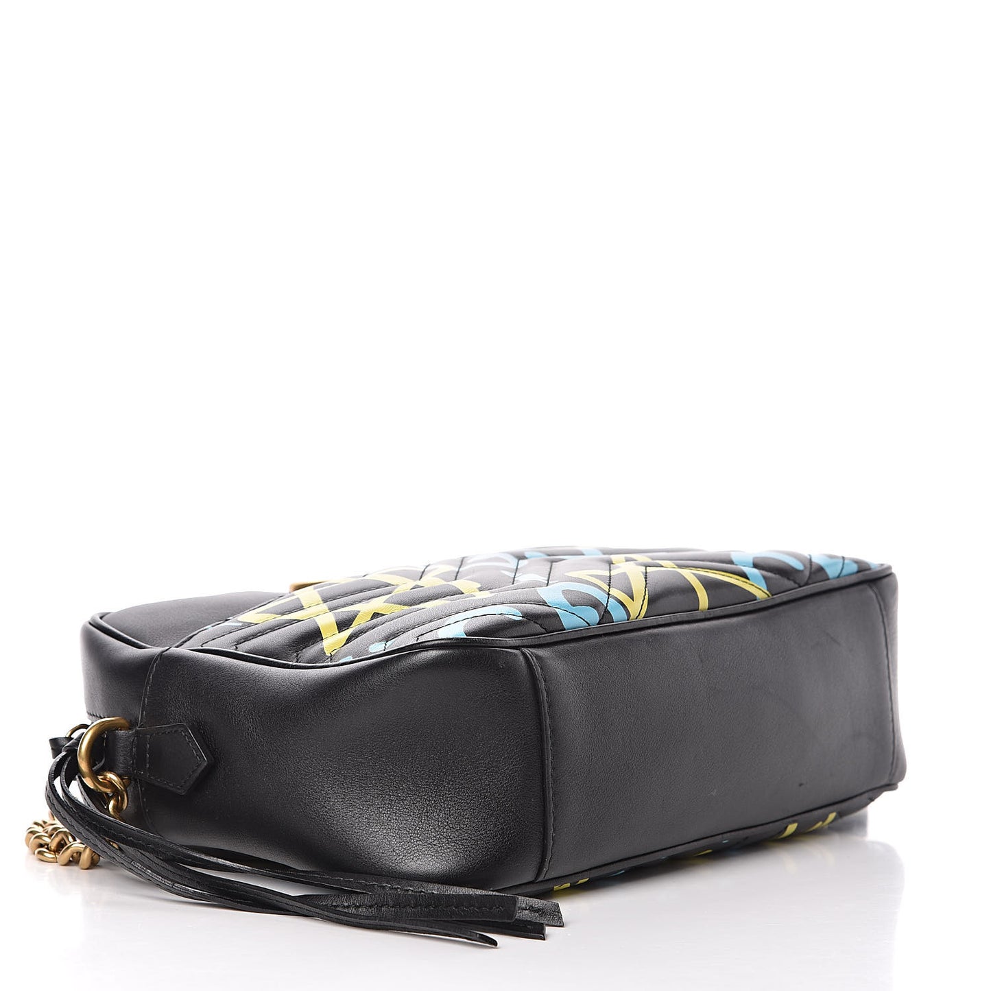 Calfskin Matelasse GucciGhost Medium GG Marmont Chain Shoulder Bag Black New Acquamarine