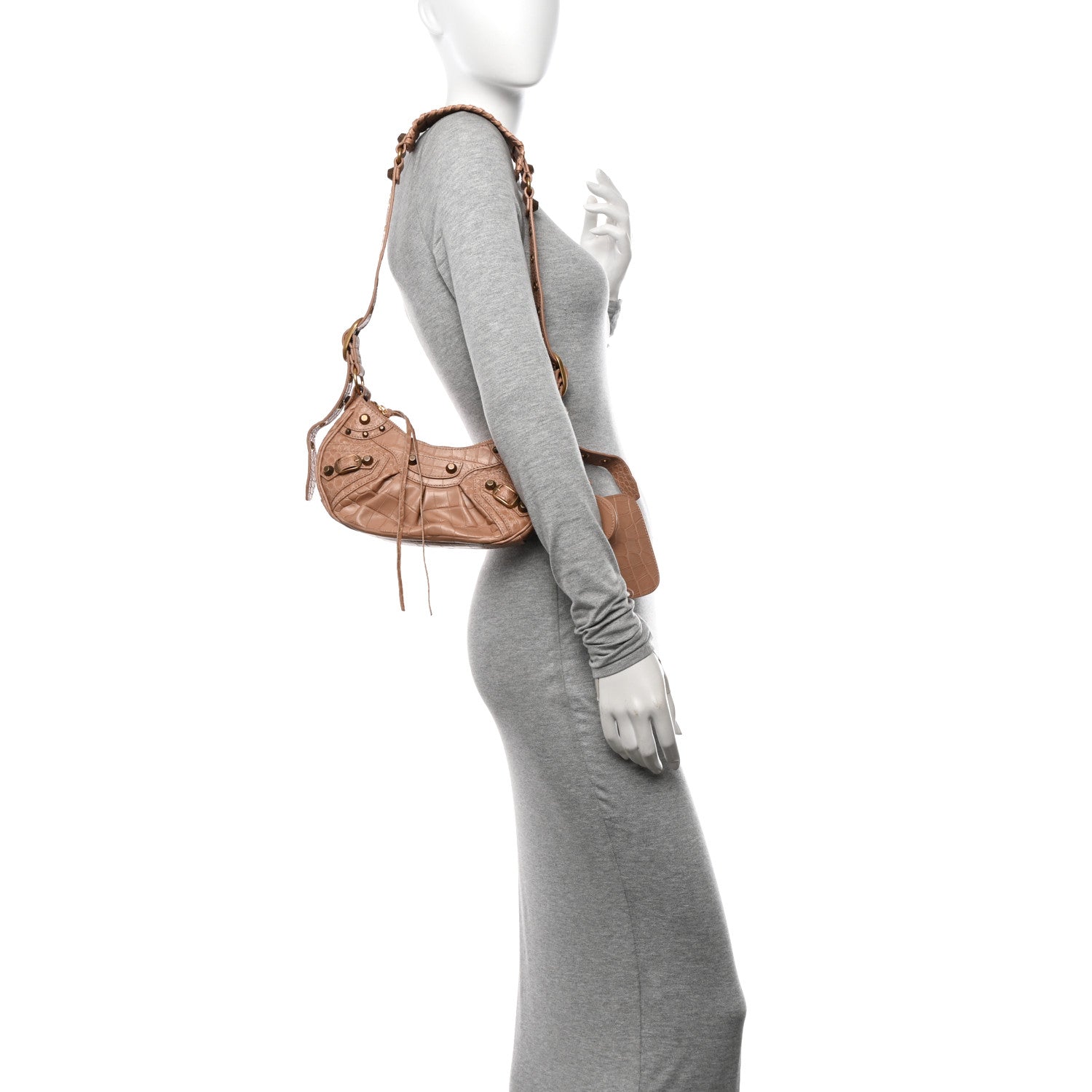 Balenciaga Extra Supple Calfskin Crocodile Embossed Le Cagole Shoulder Bag XS Nude Beige 2 of 12