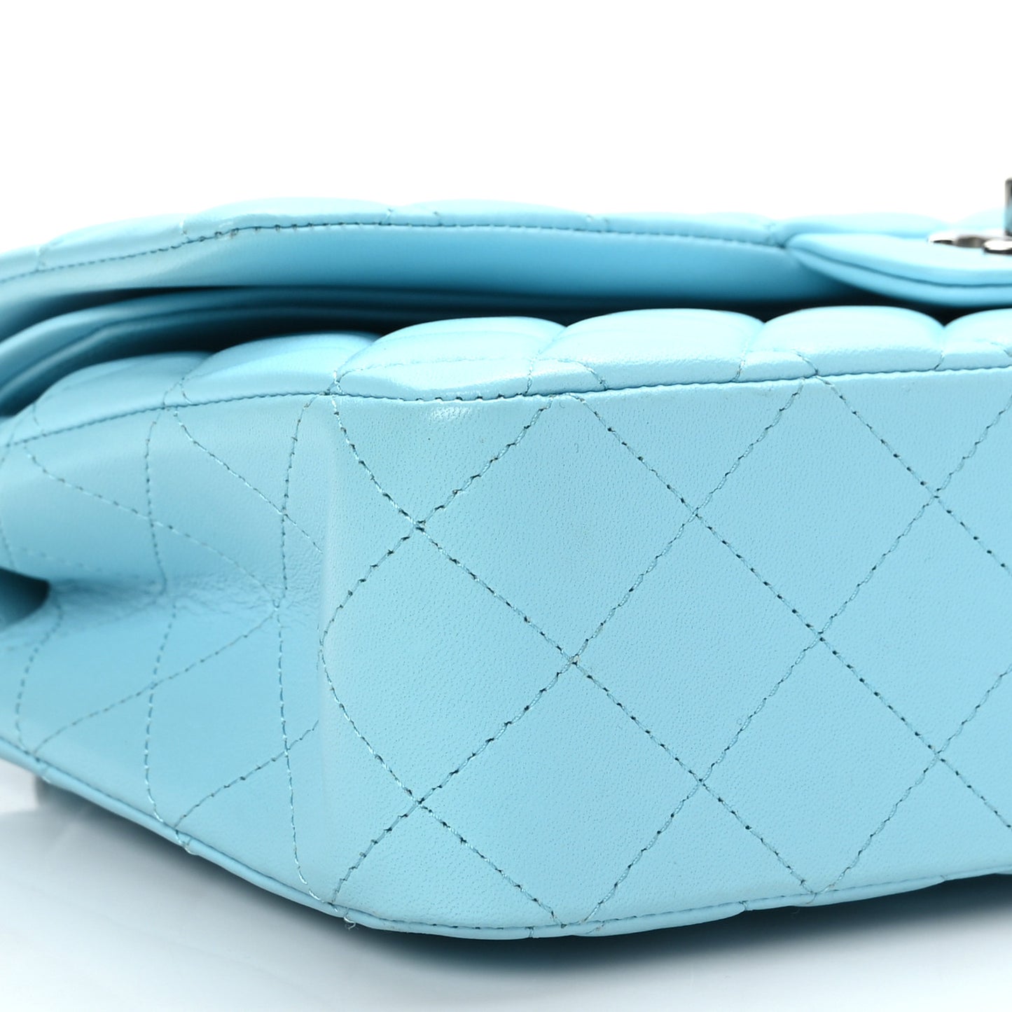 Lambskin Quilted Medium Double Flap Light Blue