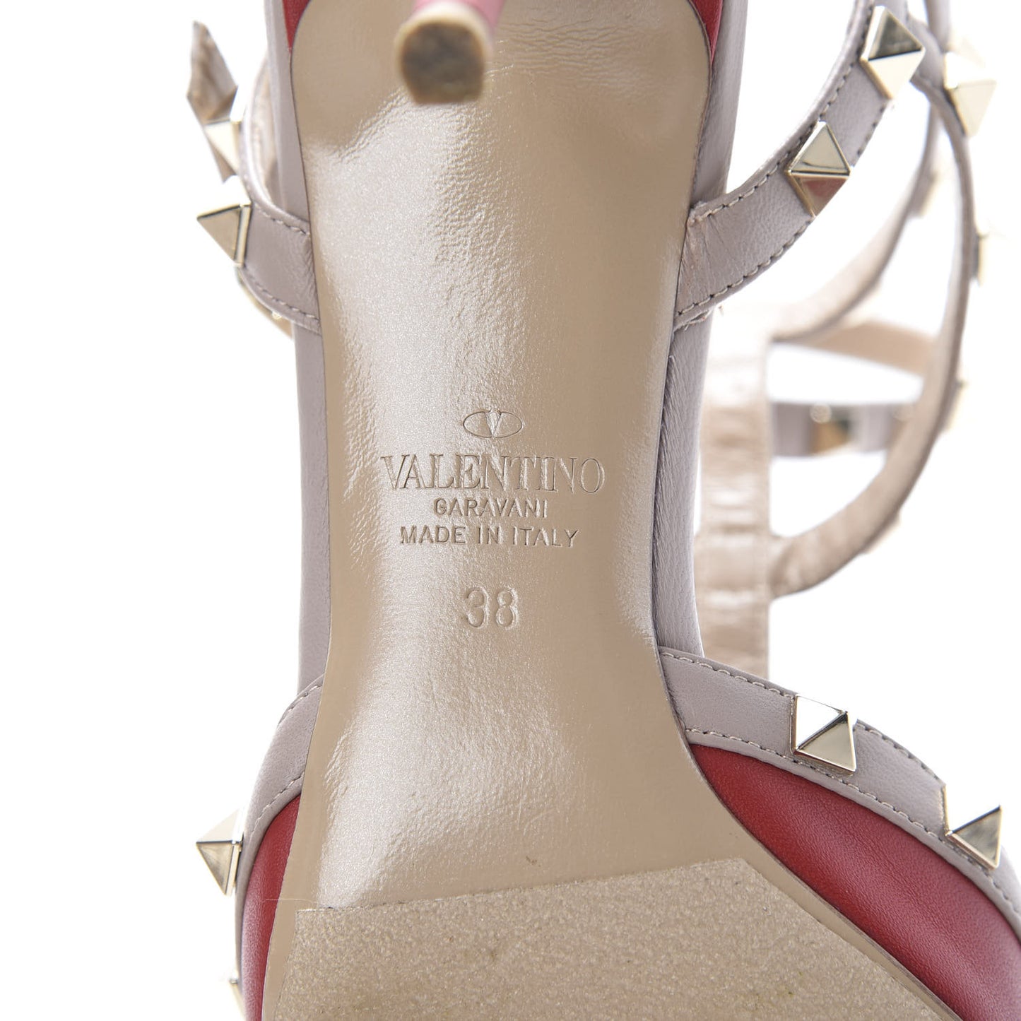 Nappa Rockstud Ankle Strap Low Heel Pumps 38 Red Poudre