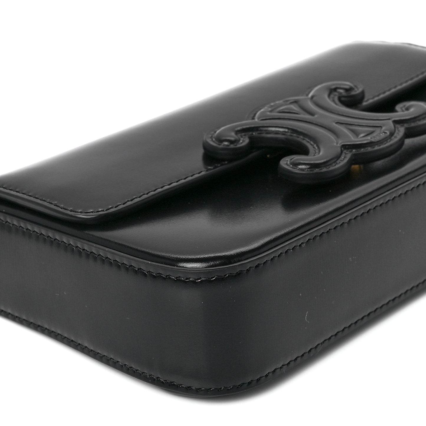 Shiny Calfskin Cuir Triomphe Chain Shoulder Bag Black