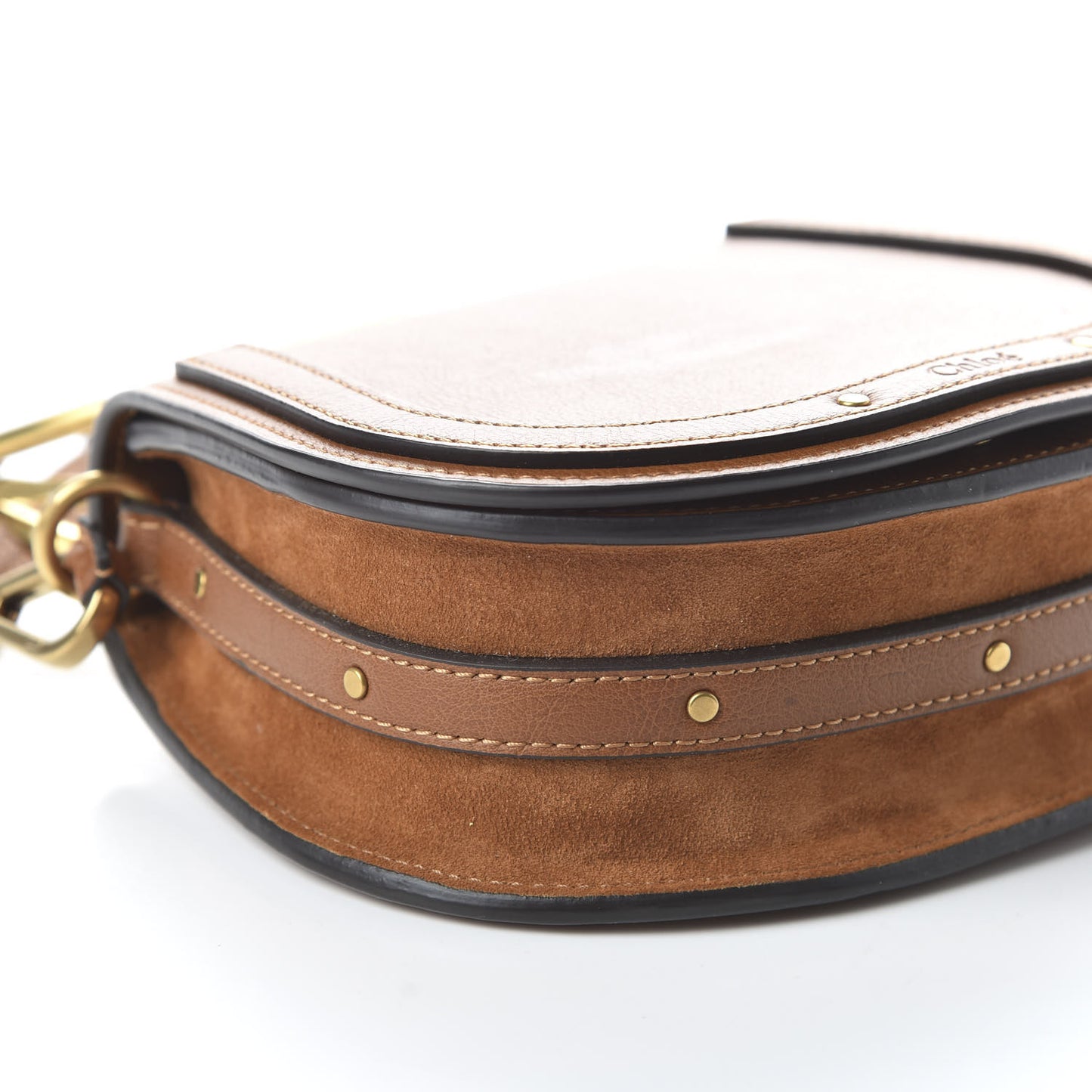 Calfskin Suede Small Nile Bracelet Bag Caramel