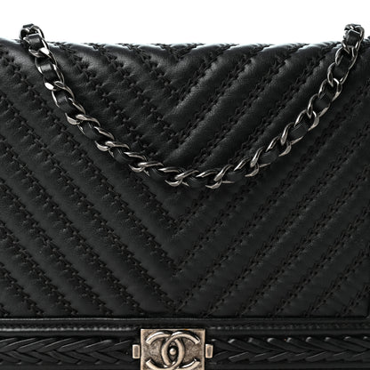 Chanel Calfskin Chevron Quilted Braided Boy Wallet On Chain WOC Black 9 of 11