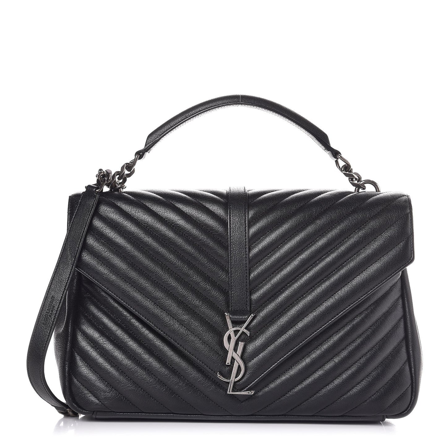 Sheepskin Matelasse Chevron Monogram Large College Satchel Black