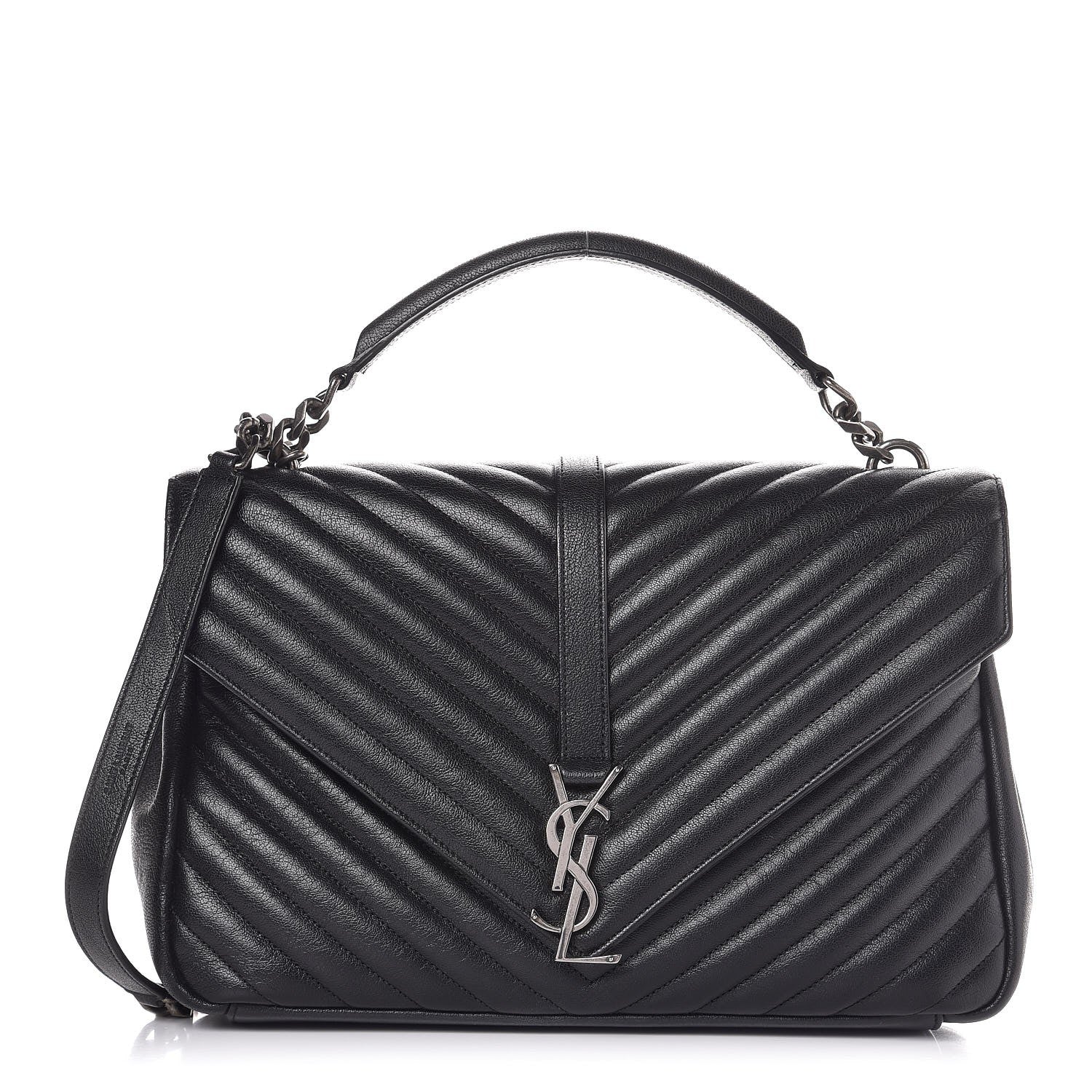 Saint Laurent Sheepskin Matelasse Chevron Monogram Large College Satchel Black 1 of 11