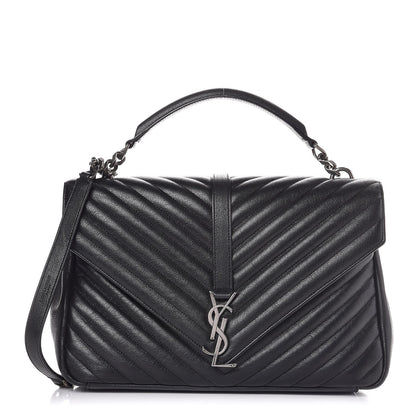 Saint Laurent Sheepskin Matelasse Chevron Monogram Large College Satchel Black 1 of 11