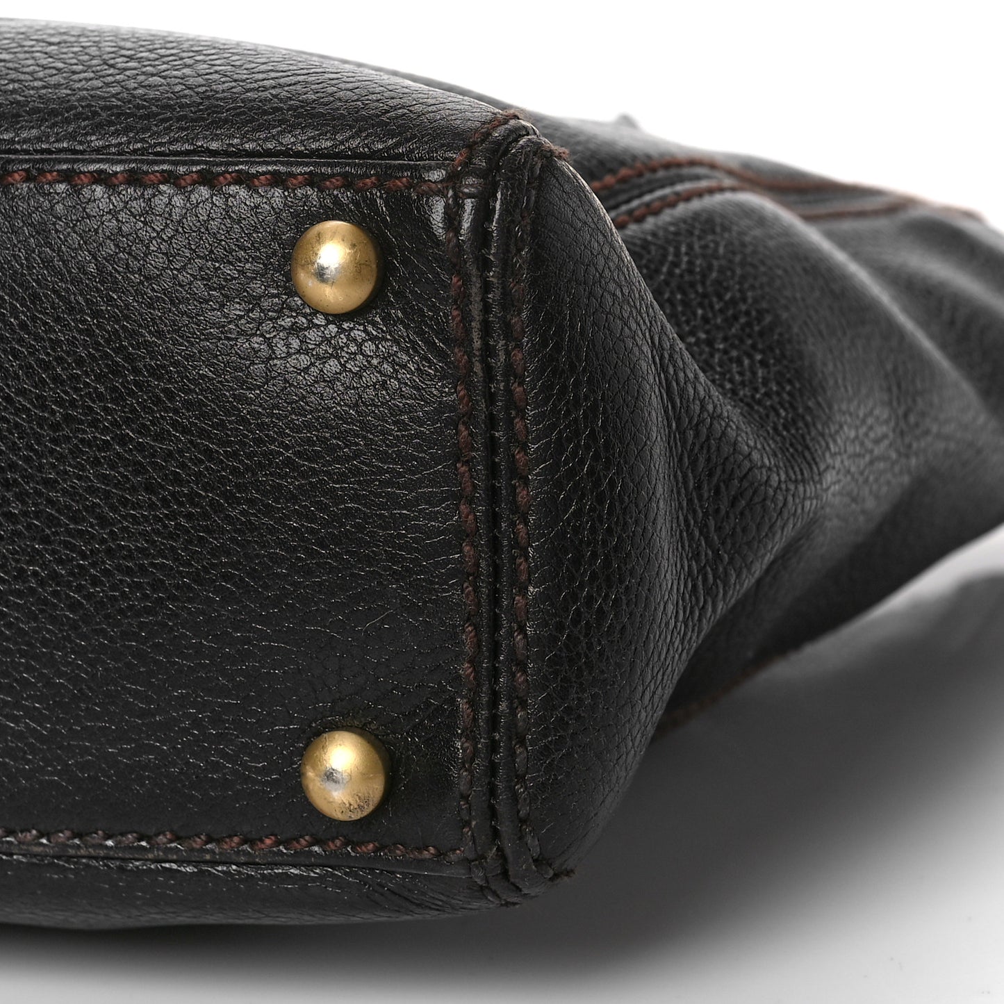 Calfskin Wood Chain Tote Dark Brown
