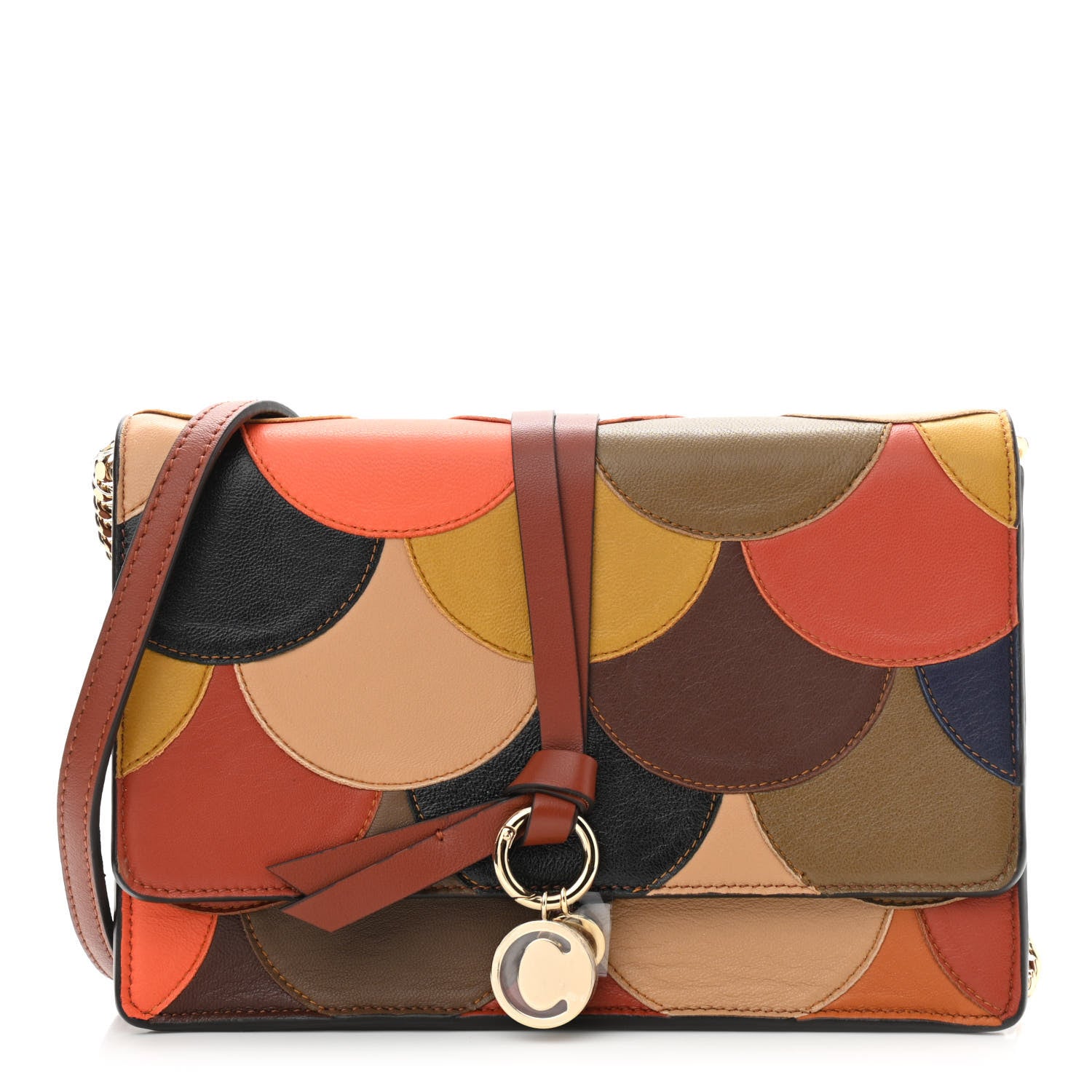 Chloe Calfskin Patchwork Alphabet Clutch On Chain Sepia Brown 1 of 10