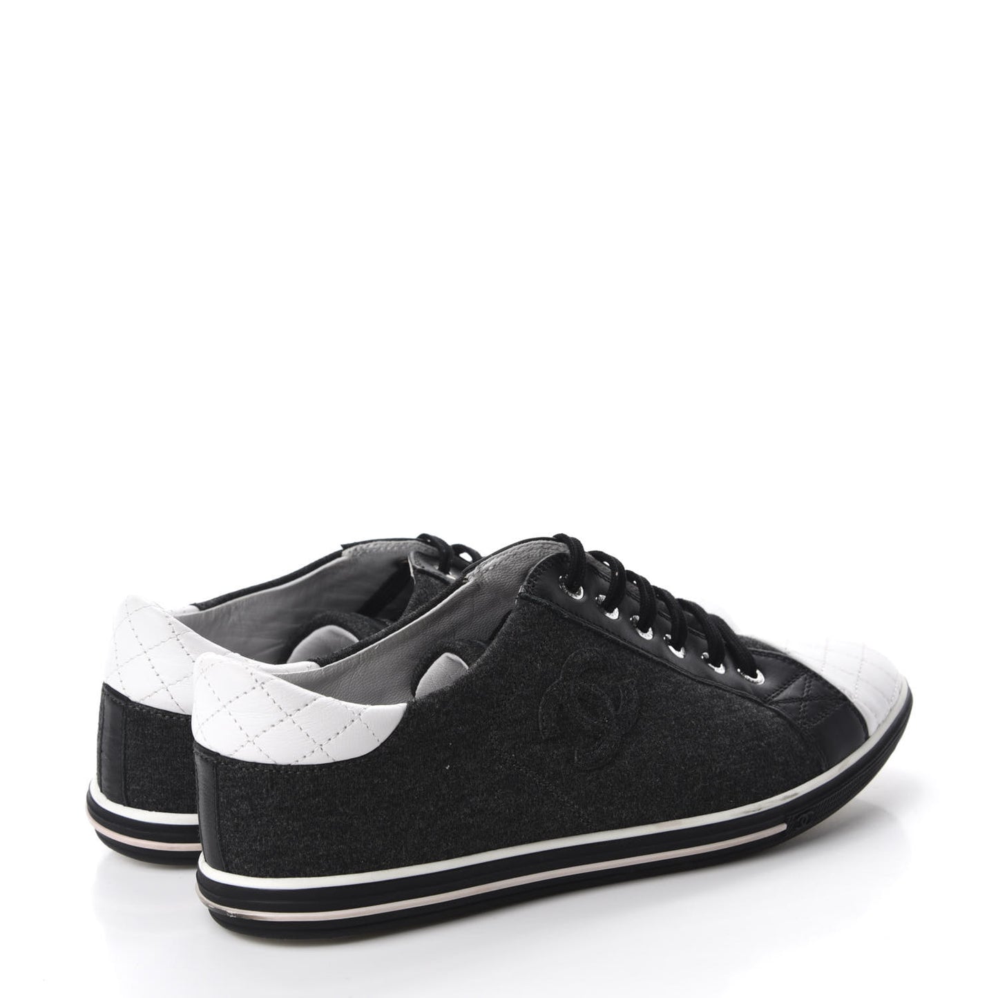 Calfskin Fabric Quilted CC Sneakers 39 Grey White
