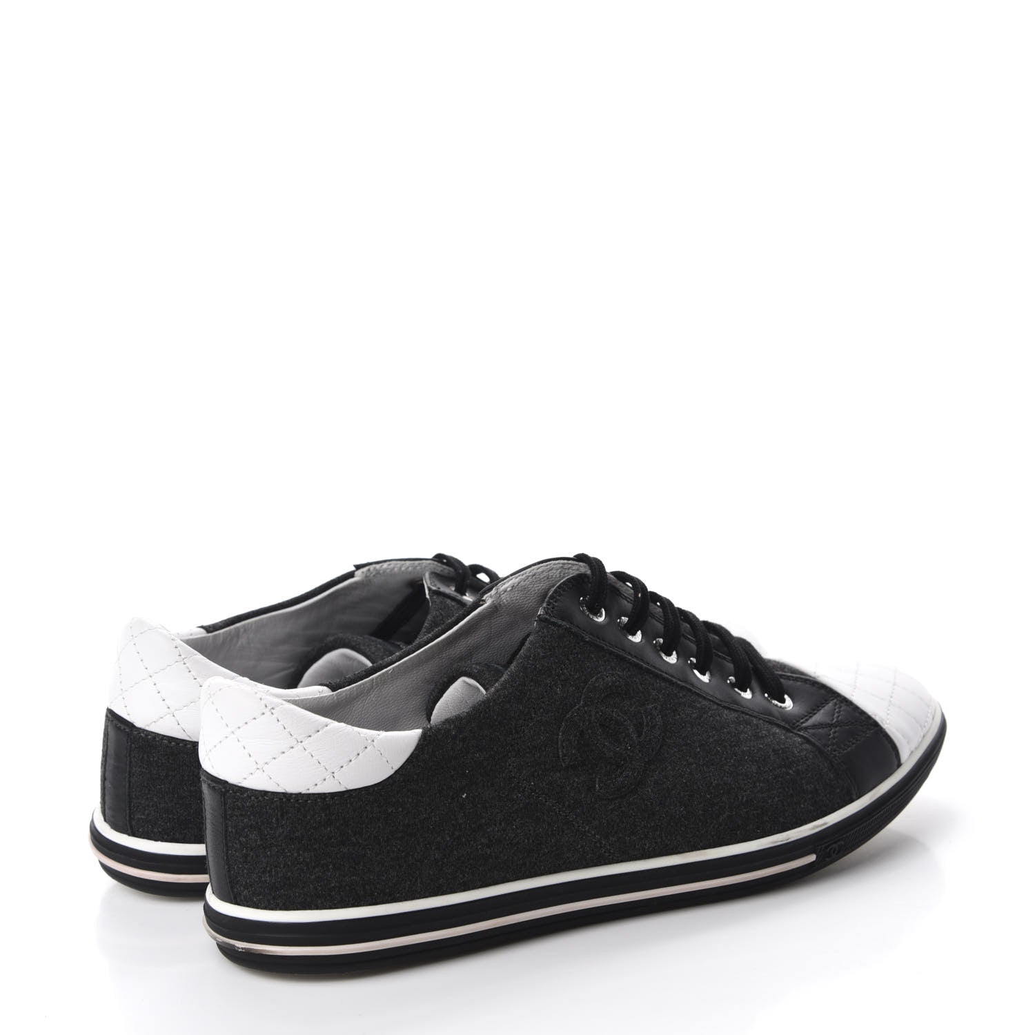 Chanel Calfskin Fabric Quilted CC Sneakers 39 Grey White 4 of 10