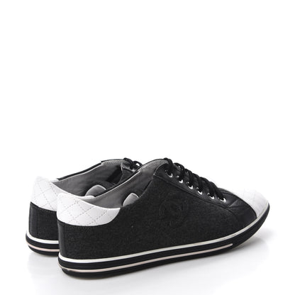 Chanel Calfskin Fabric Quilted CC Sneakers 39 Grey White 4 of 10