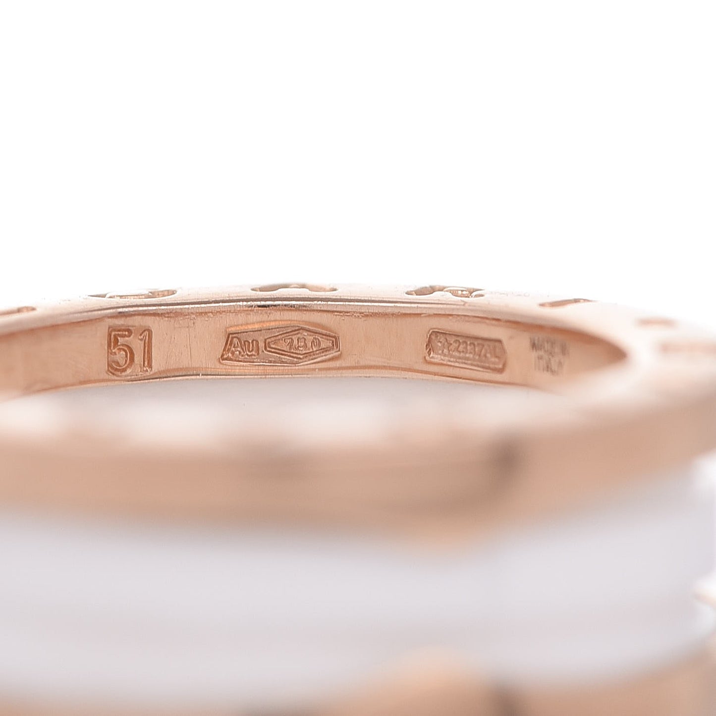 18K Rose Gold White Ceramic B.Zero1 Two-Band Ring 51 5.75