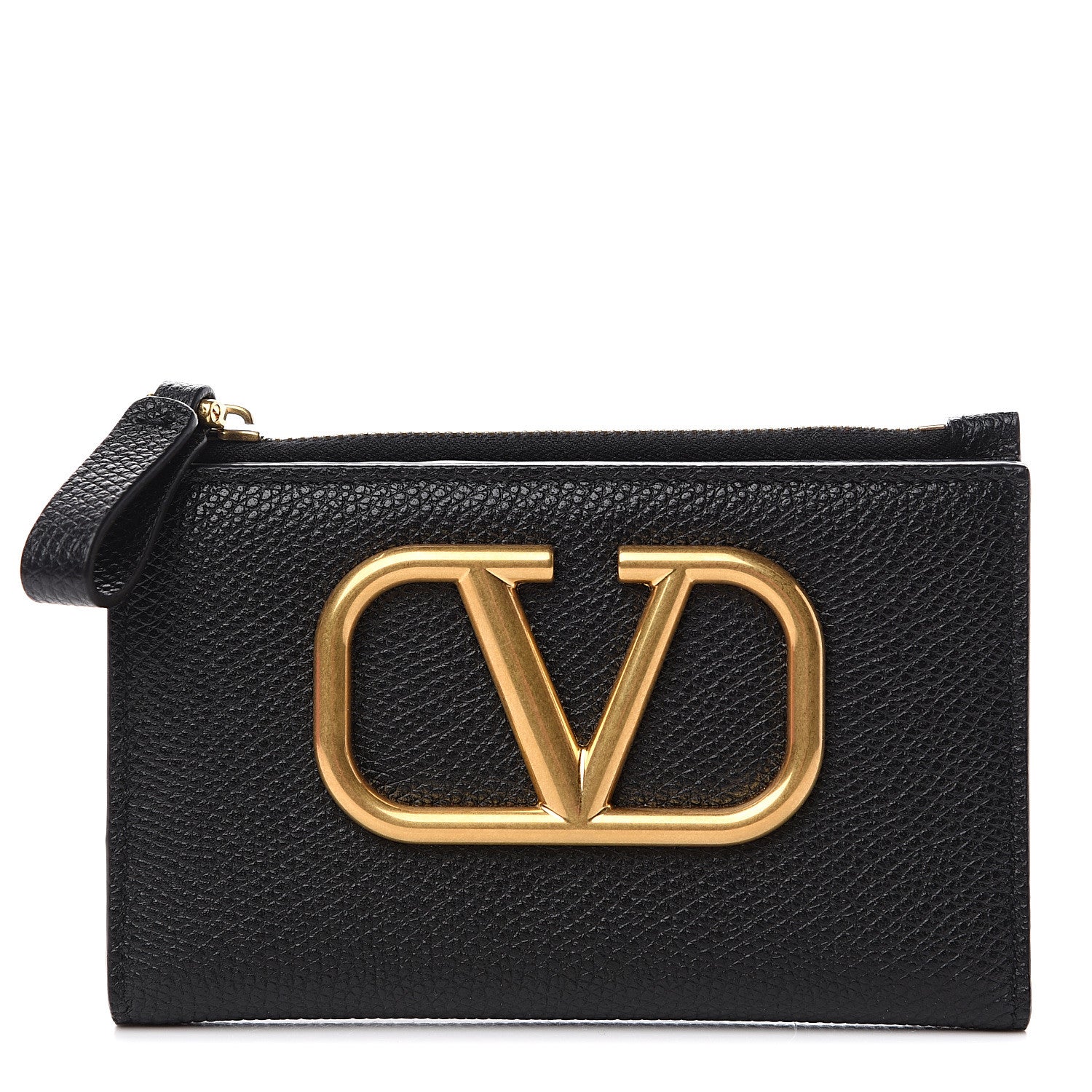 Valentino Garavani Grained Calfskin VLogo Coin Case Card Holder Black 1 of 7