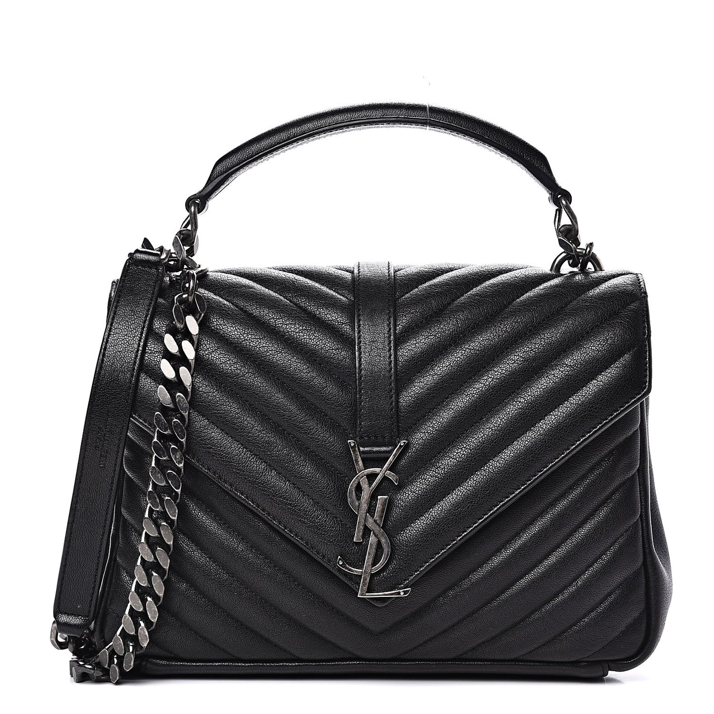 Sheepskin Matelasse Chevron Monogram Medium College Bag Black