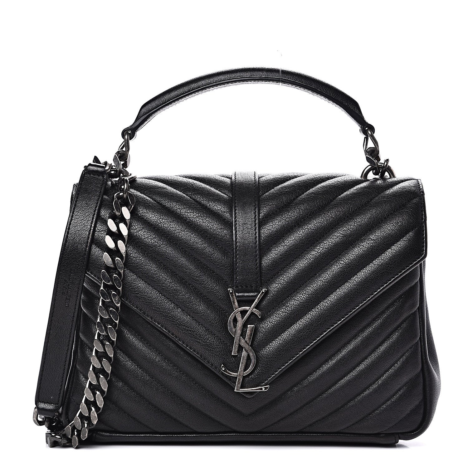 Saint Laurent Sheepskin Matelasse Chevron Monogram Medium College Bag Black 1 of 12
