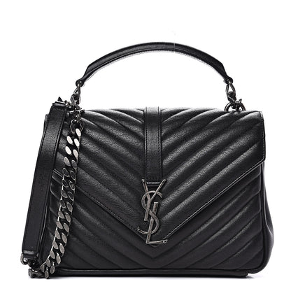 Saint Laurent Sheepskin Matelasse Chevron Monogram Medium College Bag Black 1 of 12