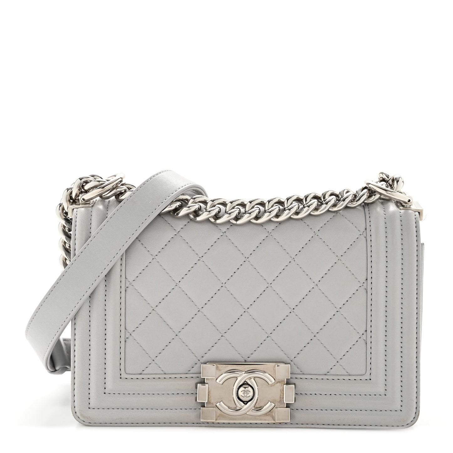 Lambskin Quilted Small Boy Flap Grey