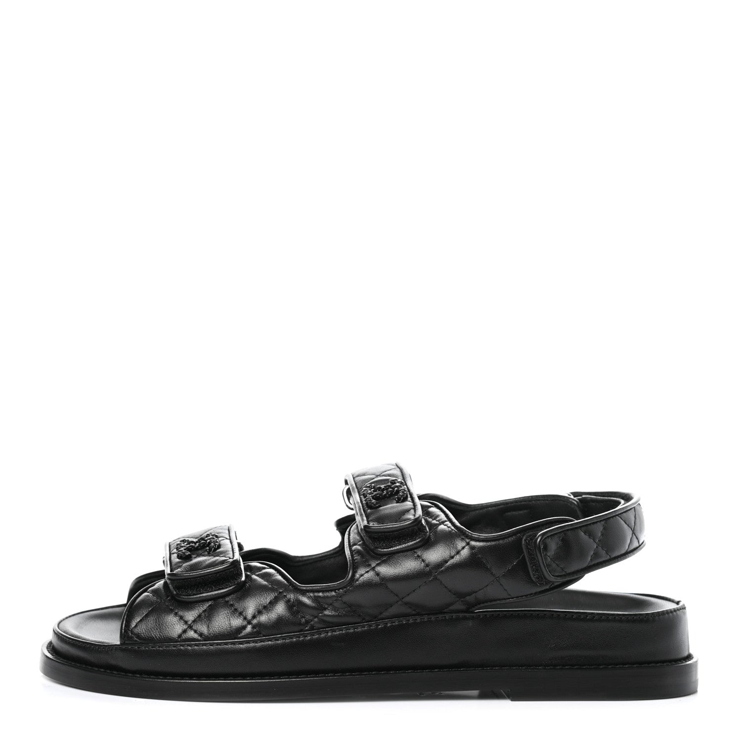 Chanel Lambskin Velcro Dad Sandals 38.5 Black 1 of 9