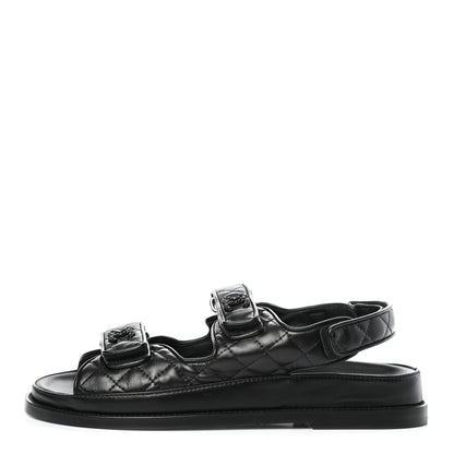 Chanel Lambskin Velcro Dad Sandals 38.5 Black 1 of 9