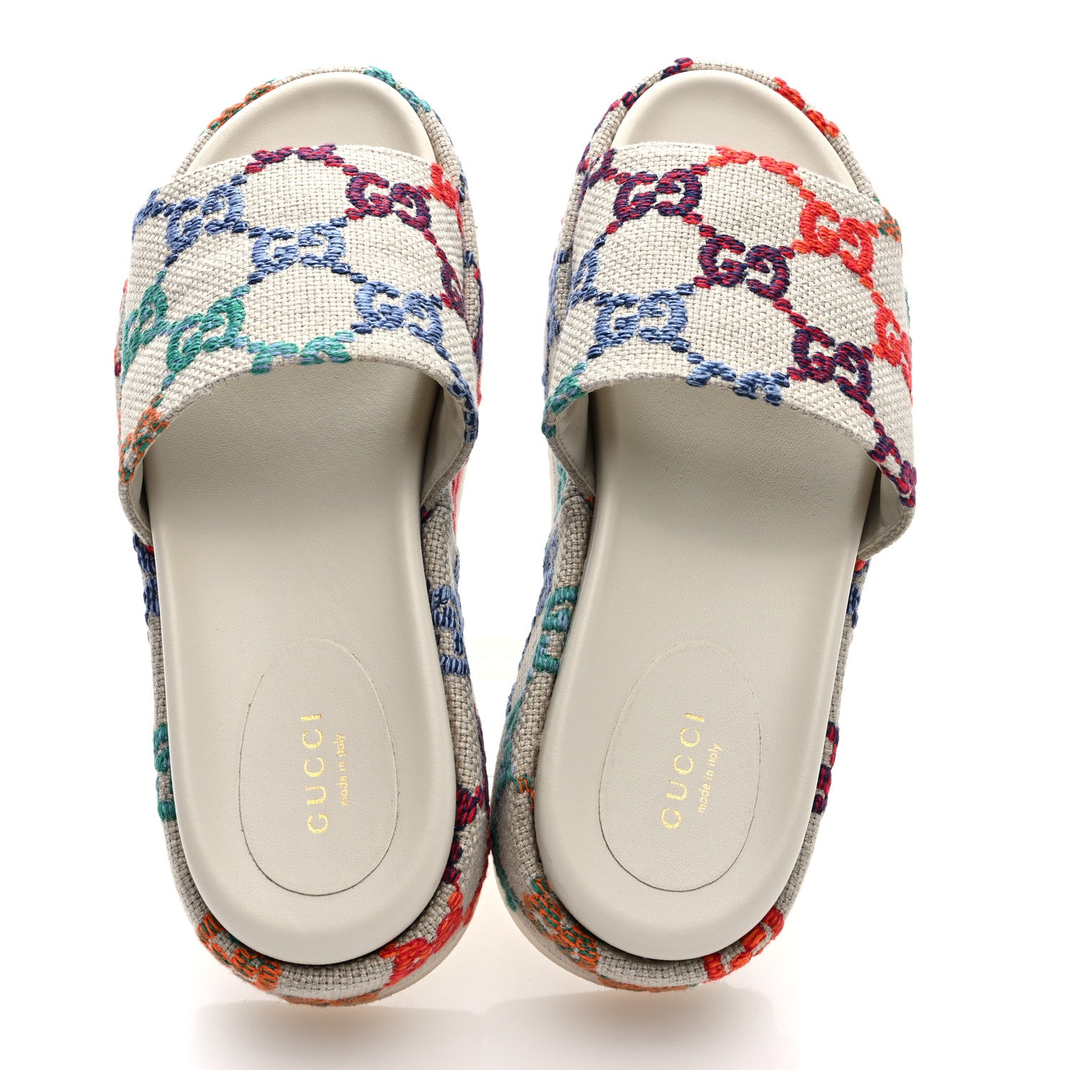 Gucci Linen Psychedelic Mini GG Monogram Angelina Platform 55mm Slide Sandals 38 Multicolor 2 of 8