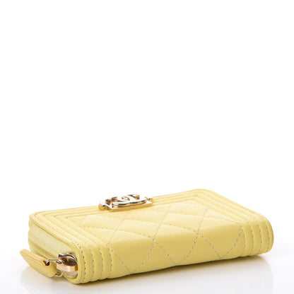 Chanel Lambskin Quilted Boy Zip Around Coin Purse Wallet Yellow 4 of 13