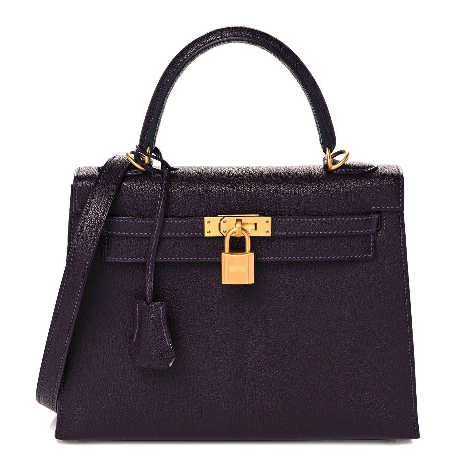 Hermes Chevre Mysore Horseshoe Kelly Sellier 25 Raisin Gris Perle 1 of 10