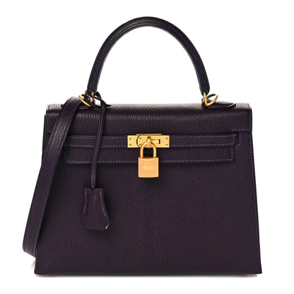 Hermes Chevre Mysore Horseshoe Kelly Sellier 25 Raisin Gris Perle 1 of 10