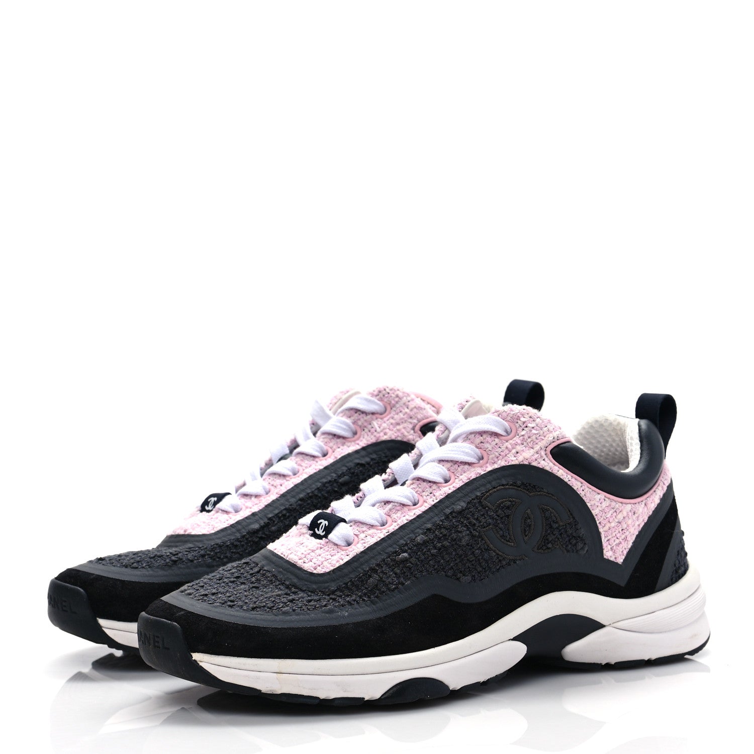 Chanel Tweed Suede Calfskin CC Sneakers 37 Gray Pink 3 of 8