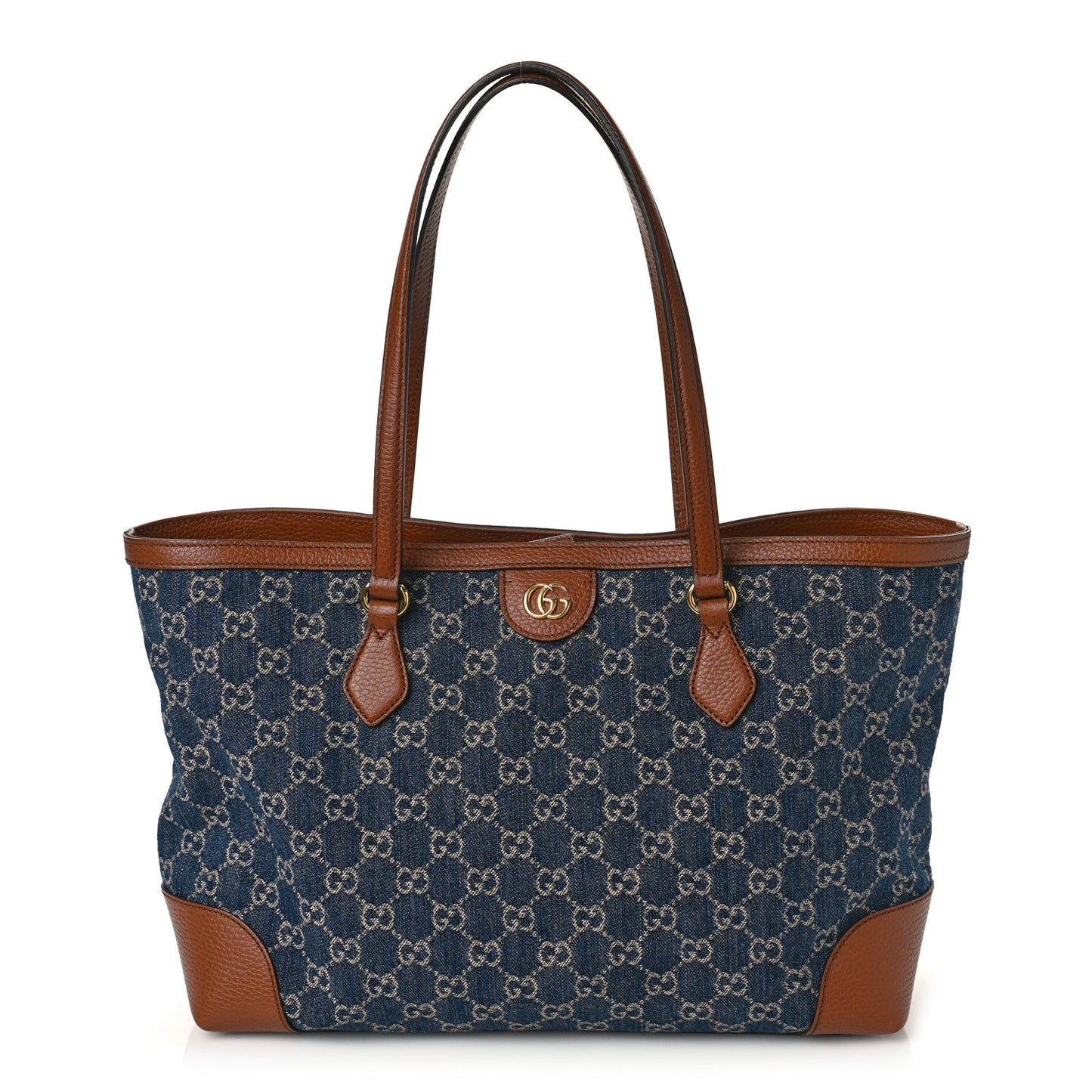 New Denim GG Monogram Medium Ophidia Shopping Tote Blue Tea Cuir