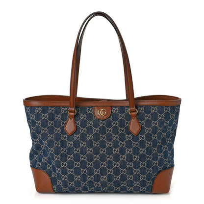 Gucci New Denim GG Monogram Medium Ophidia Shopping Tote Blue Tea Cuir 1 of 9