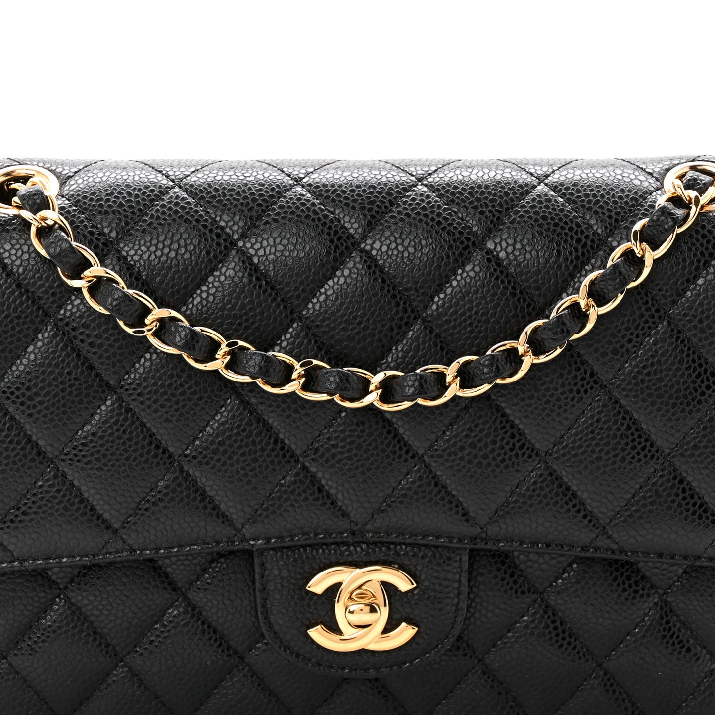 Caviar Quilted Medium Double Flap Black