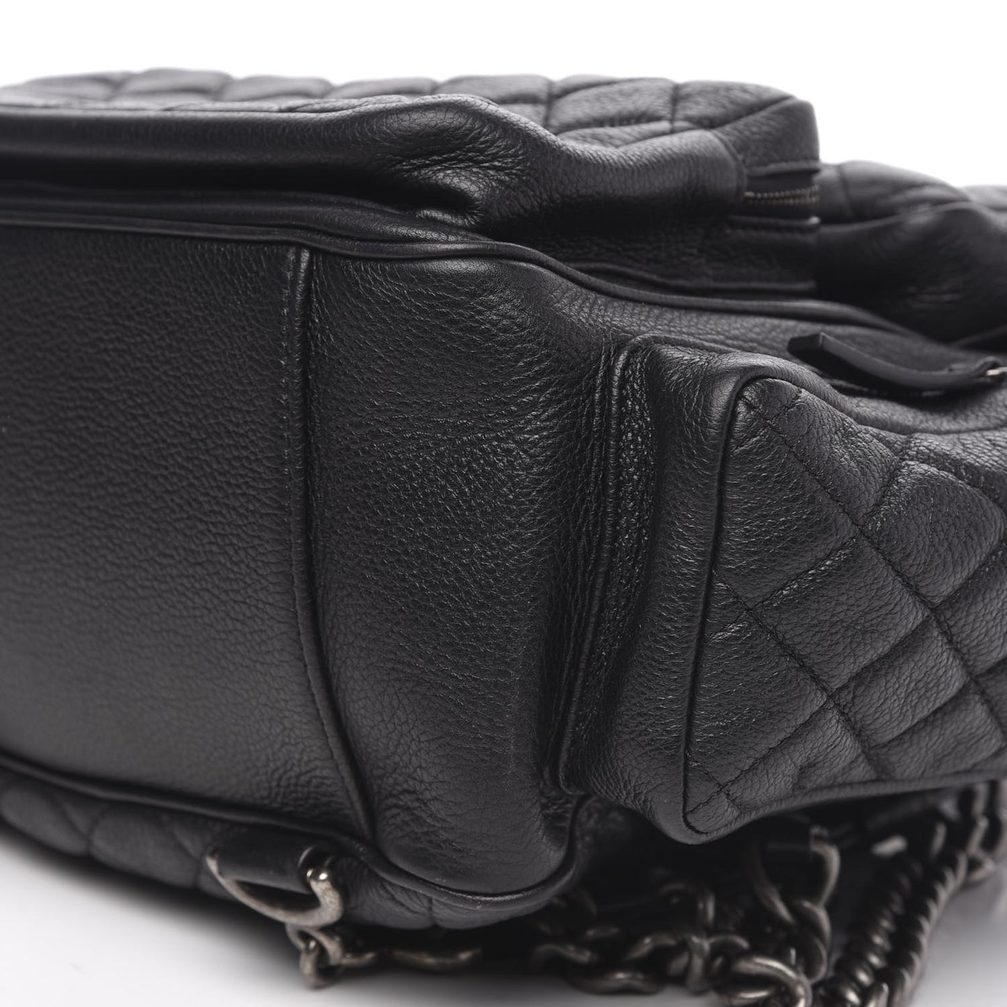 Grained Calfskin Quilted Large Casual Rock Backpack Black