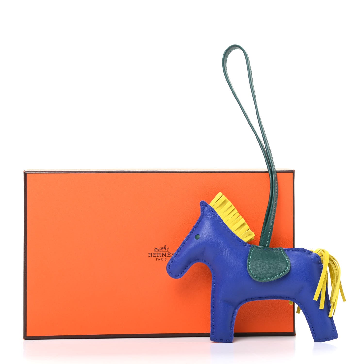 Hermes Milo Lambskin Grigri Rodeo Horse Bag Charm MM Bleu Electrique Malachite Lime 4 of 4