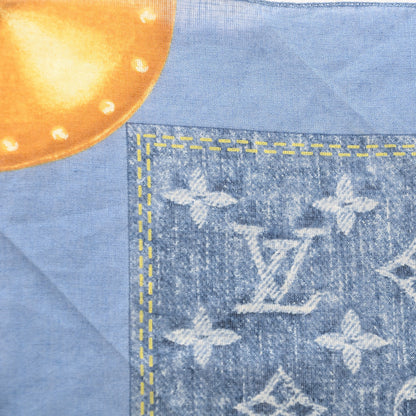 Louis Vuitton Silk Monogram Denim Bandana Scarf Blue 4 of 5
