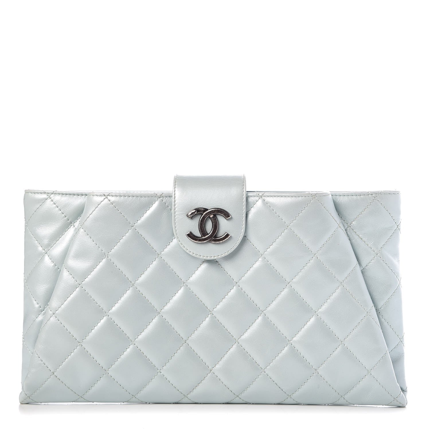 Chanel Glazed Calfskin Quilted Coco Pleats Clutch Light Blue 1 of 7