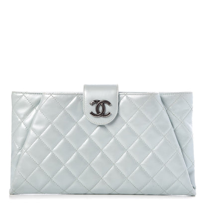Chanel Glazed Calfskin Quilted Coco Pleats Clutch Light Blue 1 of 7