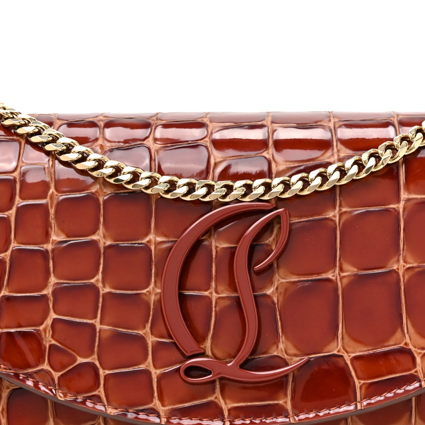 Calfskin Embossed Crocodile Loubi54 Crossbody Clutch Acajou