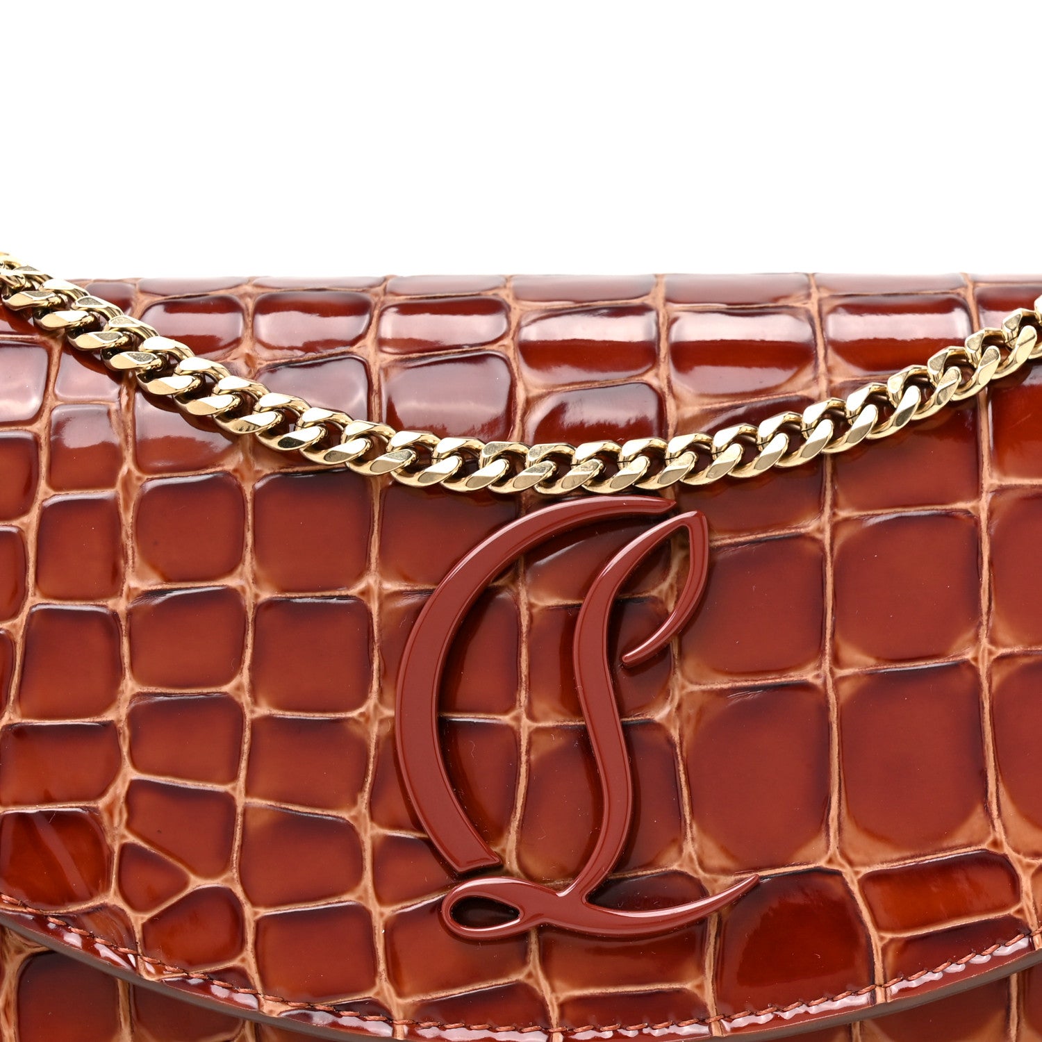 Christian Louboutin Calfskin Embossed Crocodile Loubi54 Crossbody Clutch Acajou 9 of 11