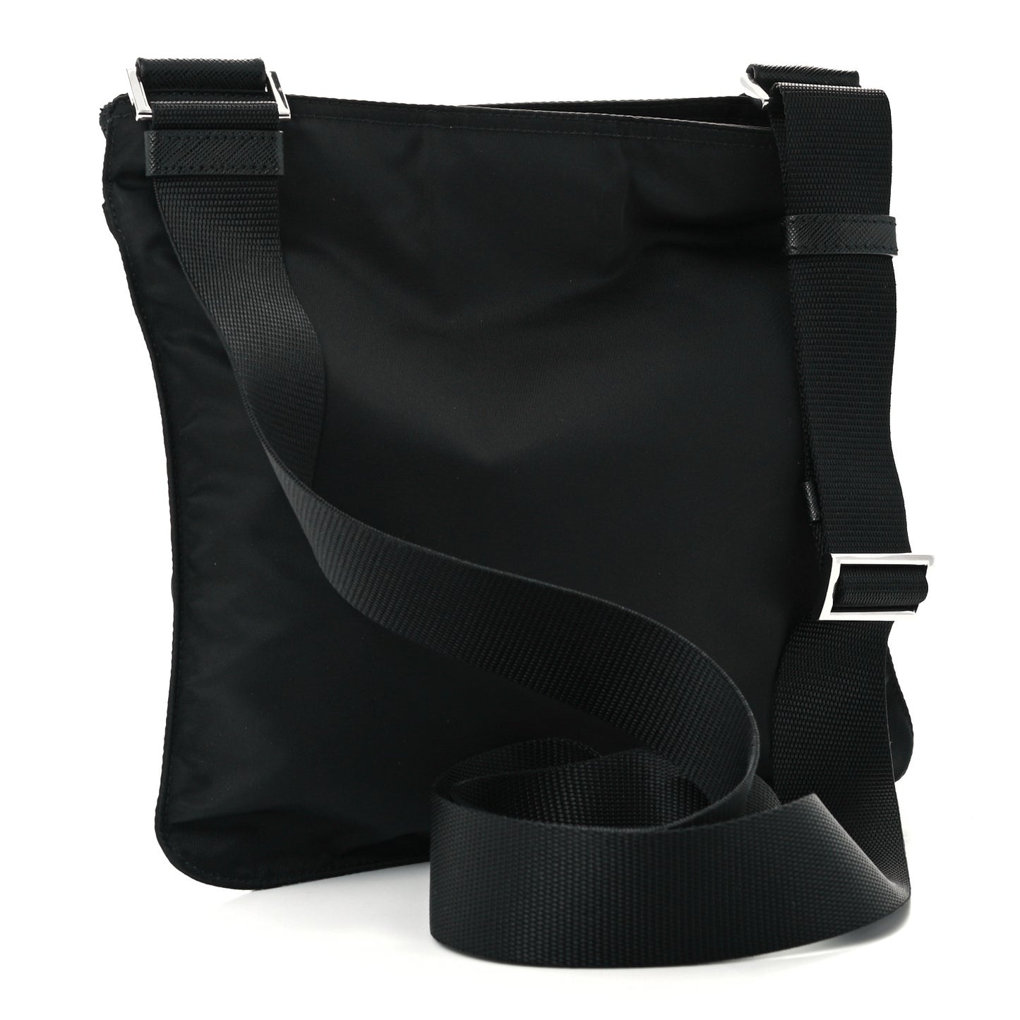 Tessuto Nylon Saffiano Flat Messenger Bag Black