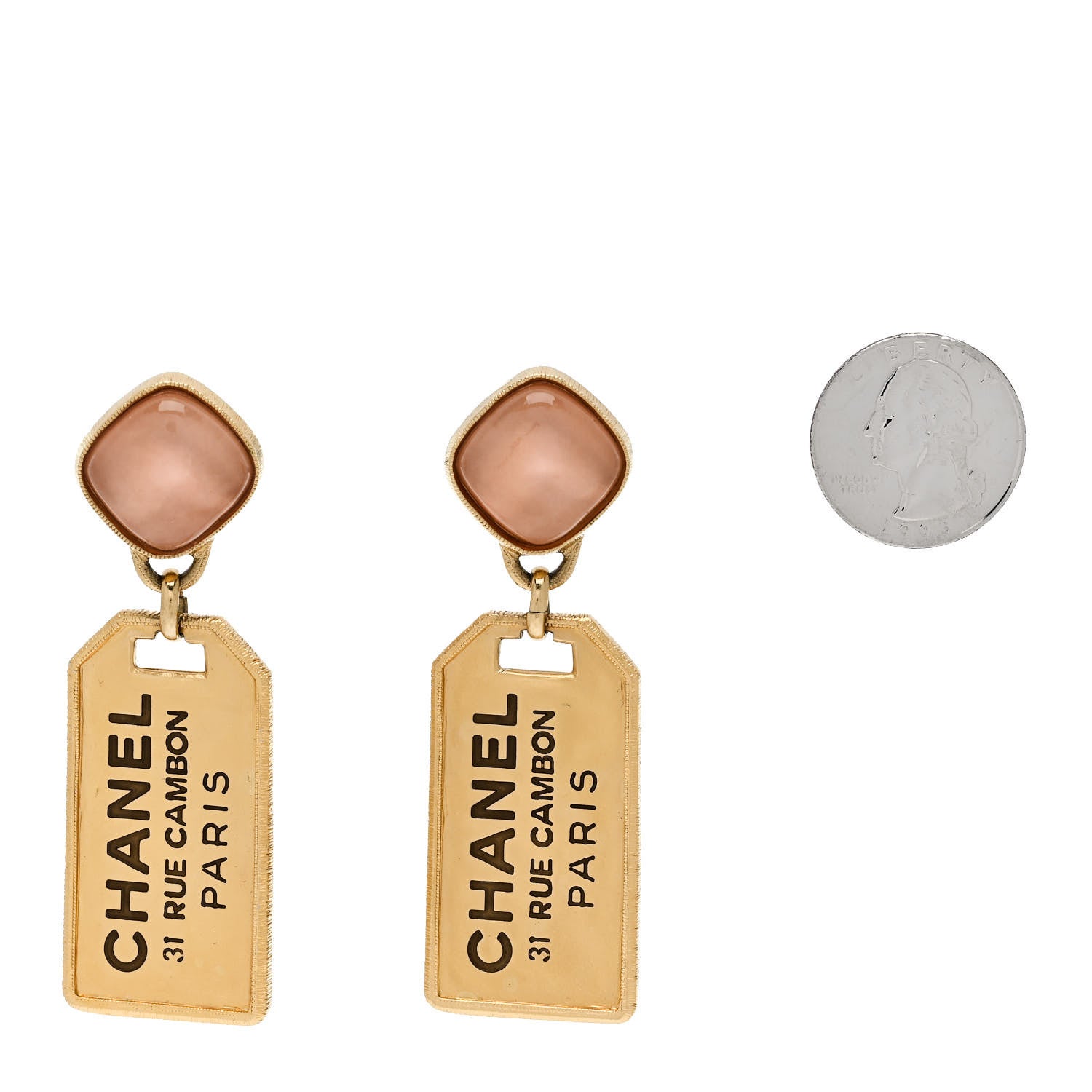 Chanel CC Tags Drop Earrings Gold Pink 2 of 5