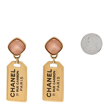 Chanel CC Tags Drop Earrings Gold Pink 2 of 5