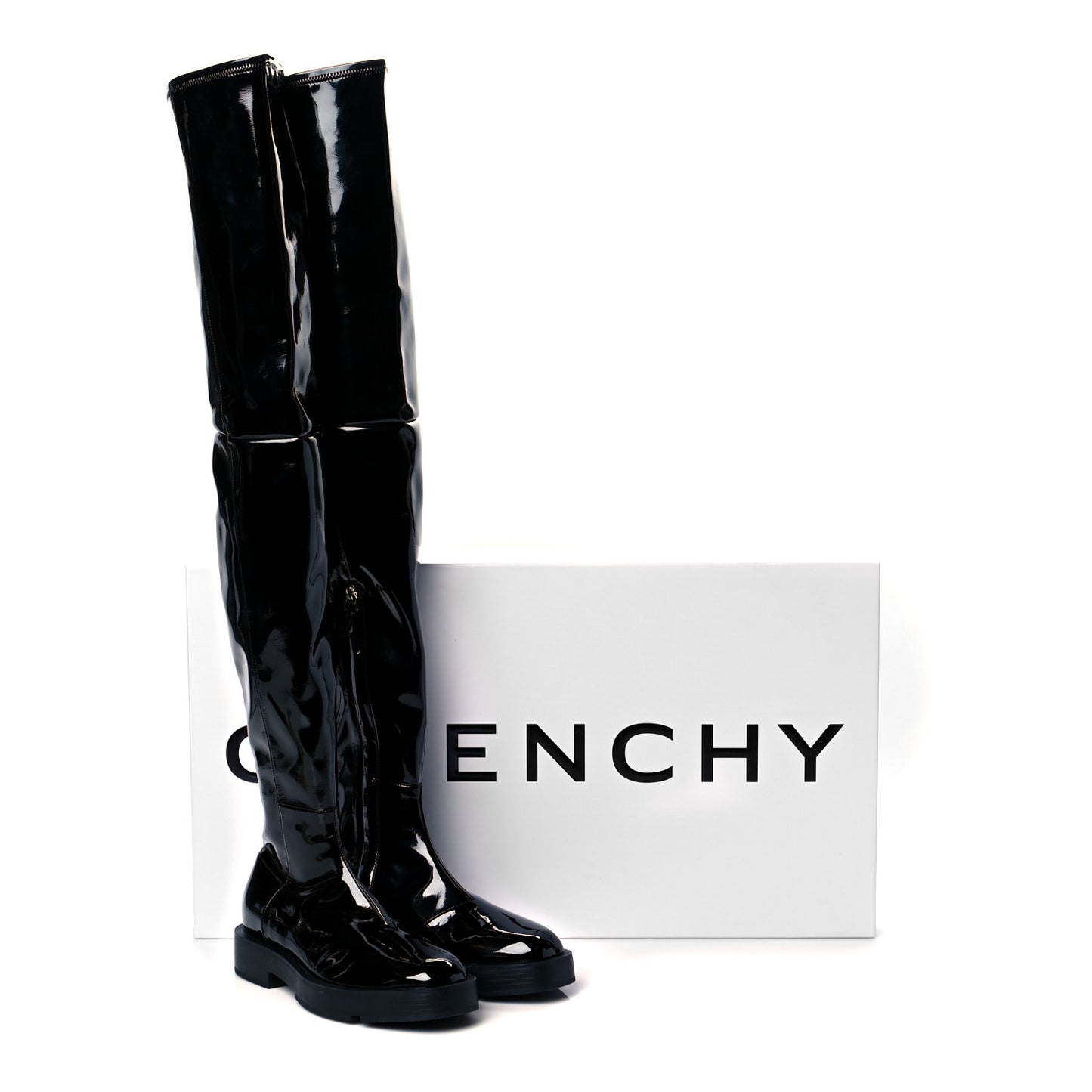 Patent Square Flat Over The Knee Boots 7.5 Black