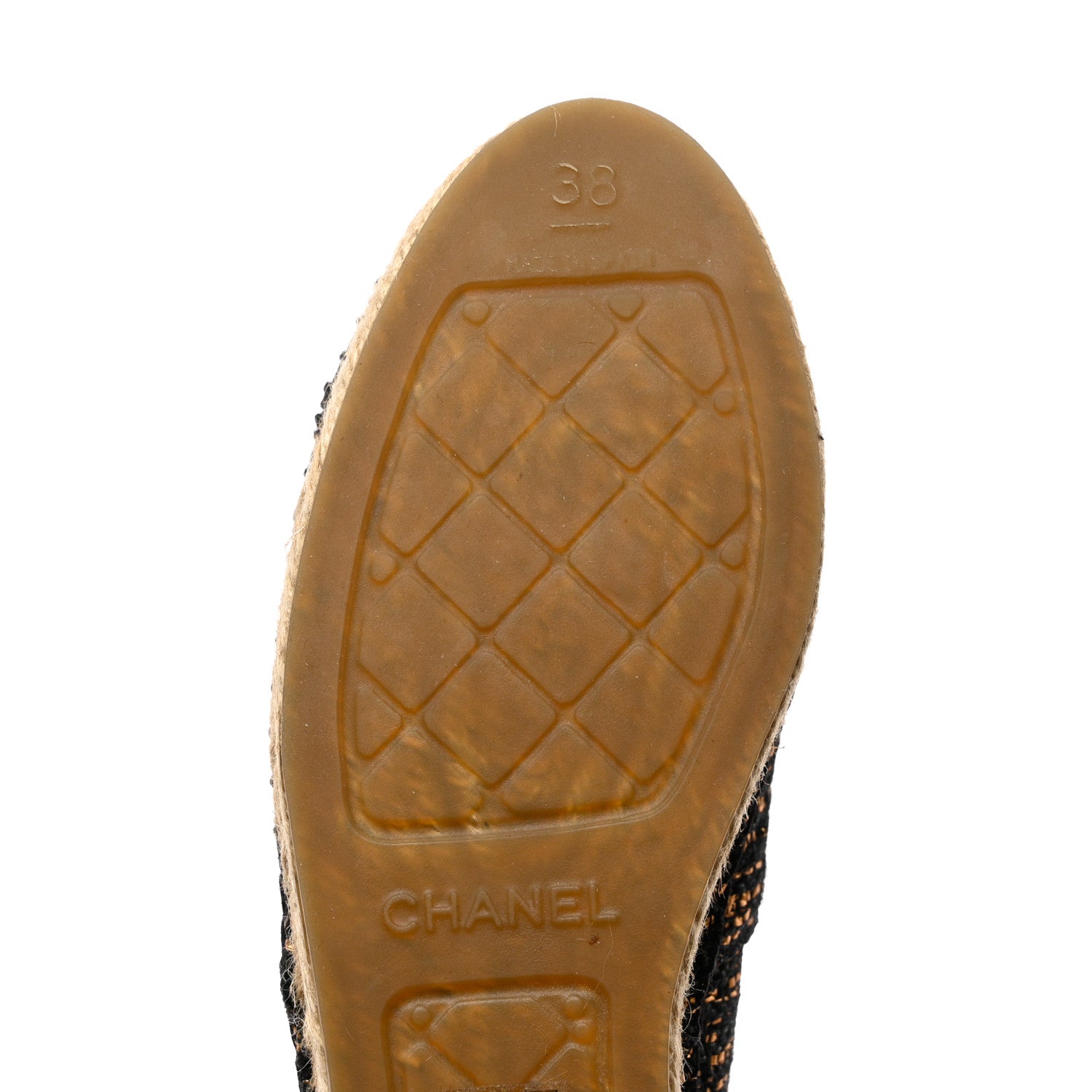 Chanel Metallic Tweed Grosgrain CC Espadrilles 38 Gold Black 8 of 9
