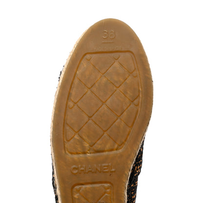 Chanel Metallic Tweed Grosgrain CC Espadrilles 38 Gold Black 8 of 9