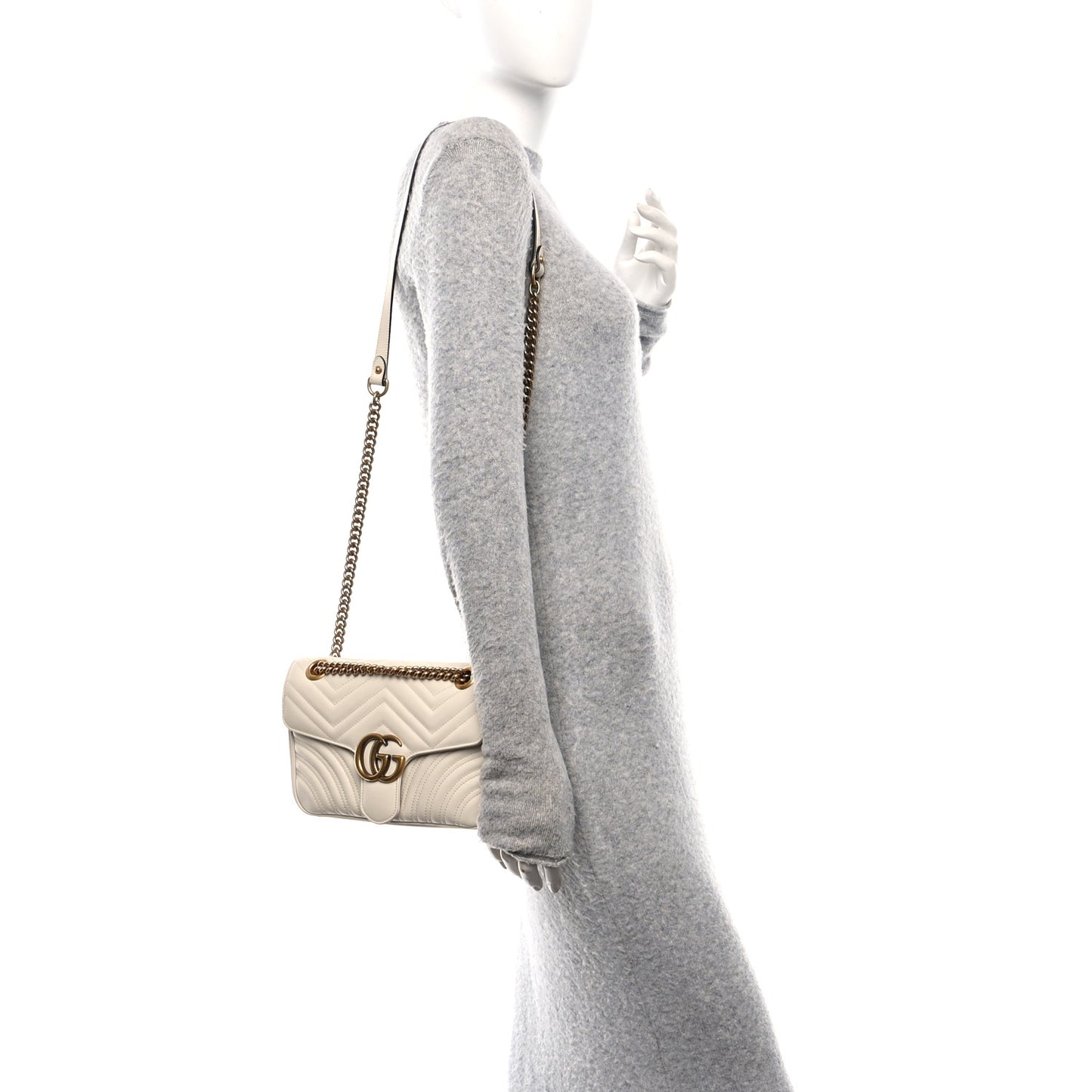 Calfskin Matelasse Medium GG Marmont Shoulder Bag White