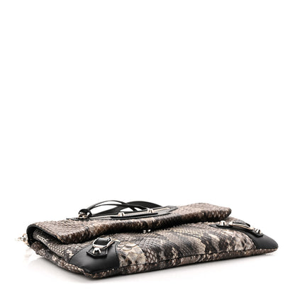 Balenciaga Snakeskin Classic Silver Hardware Envelope Strap Clutch 5 of 12